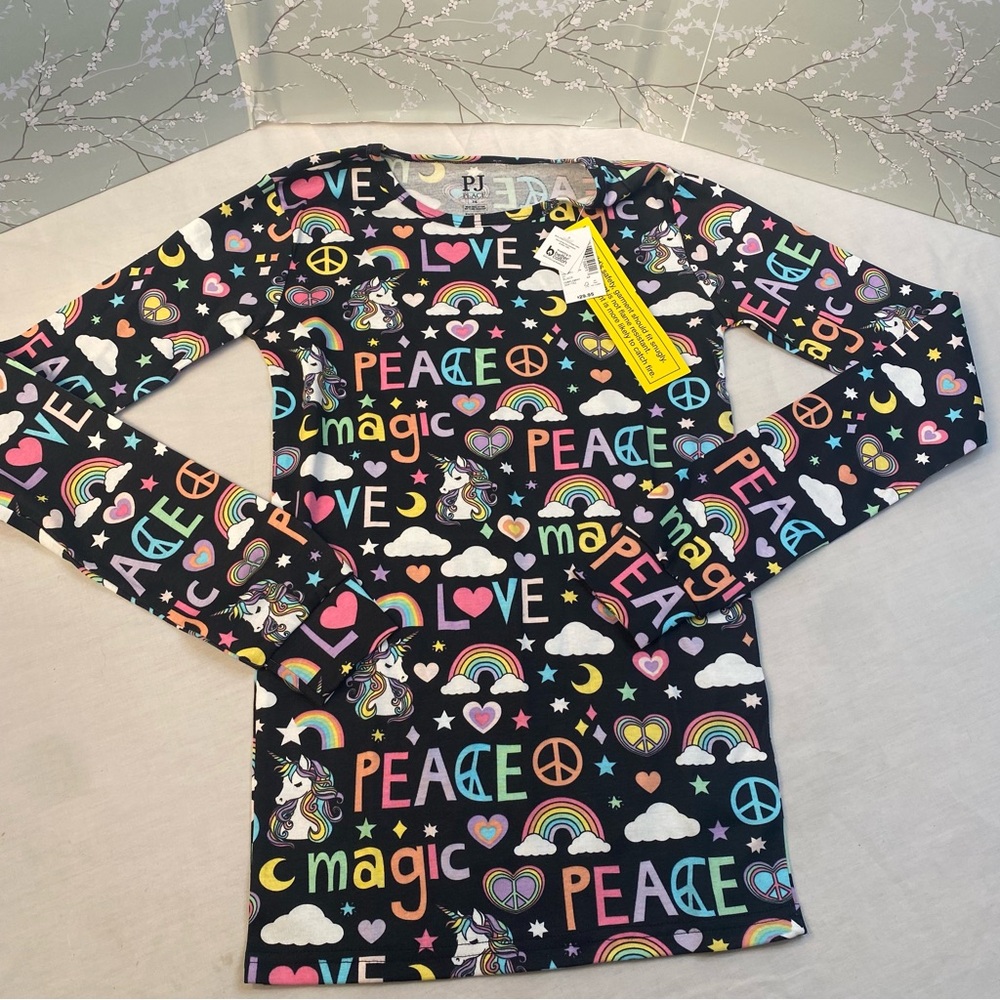 Children’s Place Girls Rainbow Peace Snug Fit Cotton Pajamas Black size 16 (xxl)